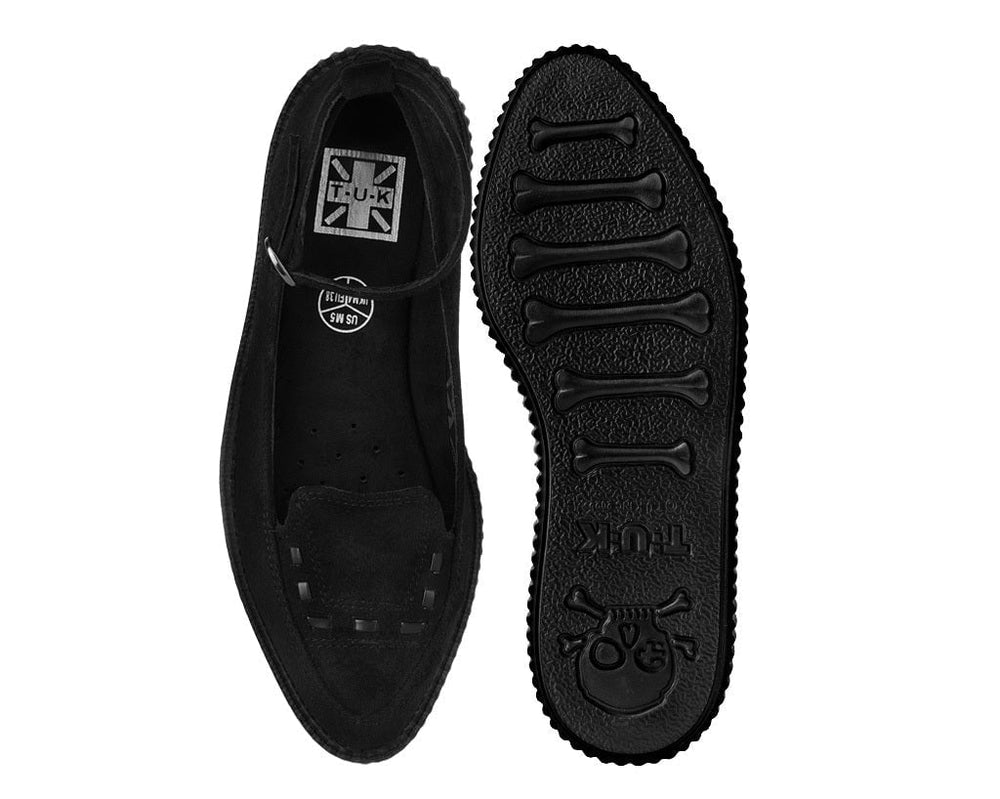 T.U.K. Shoes A3418L Black Pointed Interlace Ballet Strap Creeper