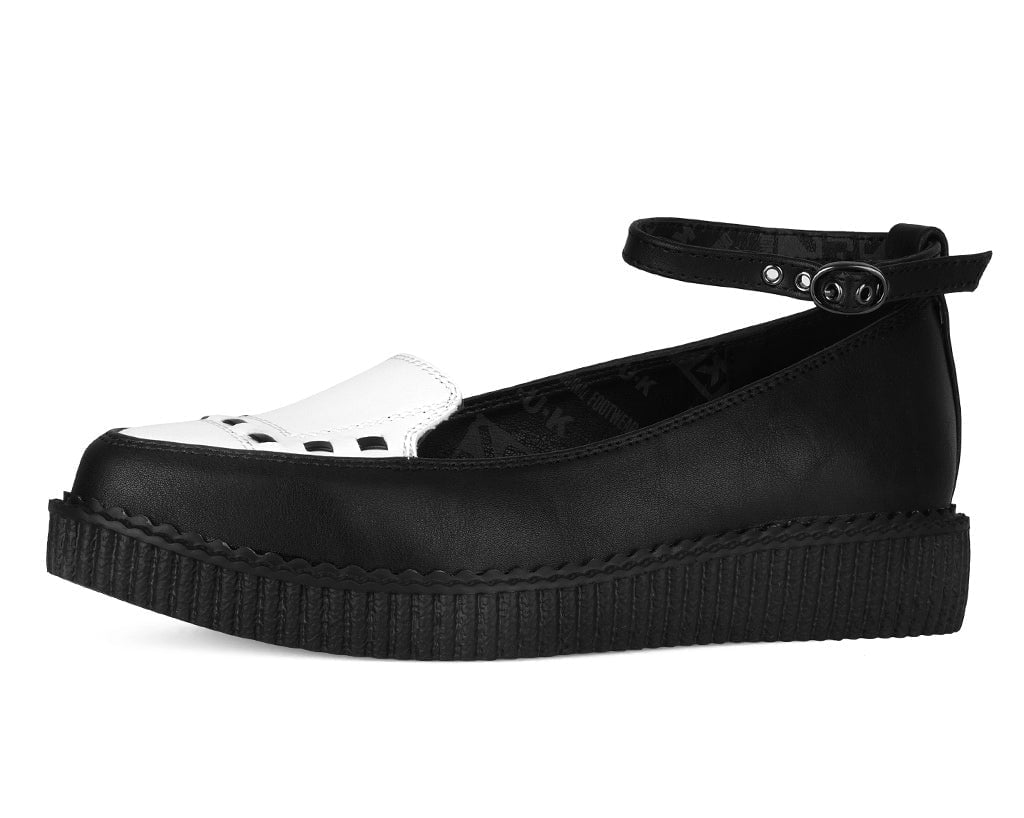 T.U.K. Shoes A3419L Black & White Interlace Ballet Strap Creeper