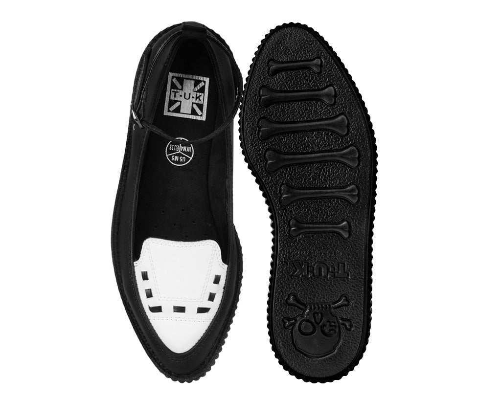 T.U.K. Shoes A3419L Black & White Interlace Ballet Strap Creeper