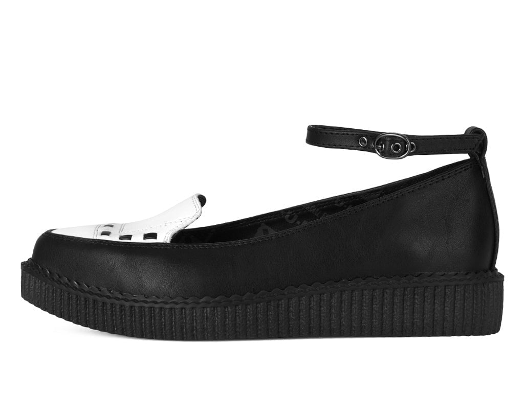 T.U.K. Shoes A3419L Black & White Interlace Ballet Strap Creeper