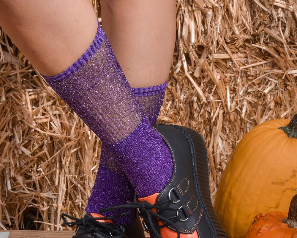 T.U.K. Shoes TSK1128 Purple Ribbed Glitter Sock TSK1128-OS