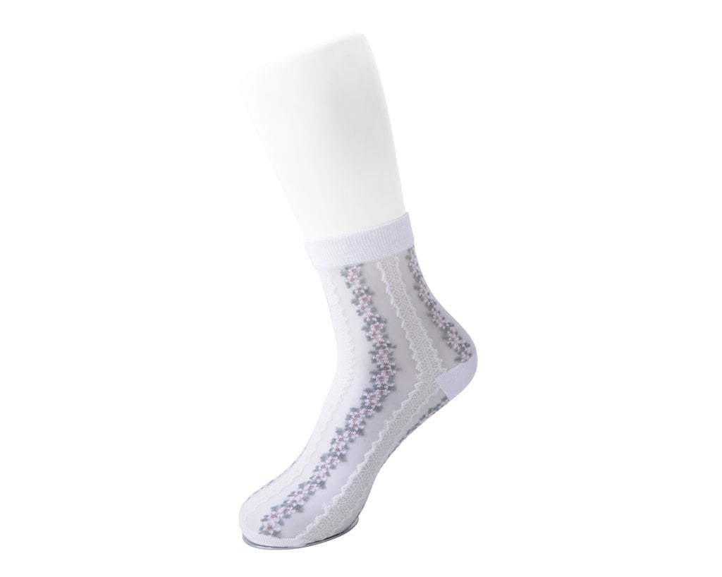 T.U.K. Shoes TSK1078 White Stripe Floral Sheer Sock TSK1078-OS