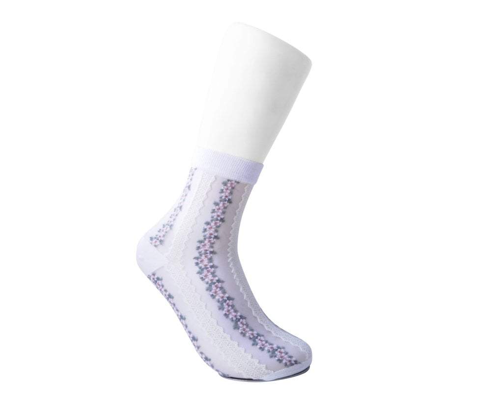 T.U.K. Shoes TSK1078 White Stripe Floral Sheer Sock TSK1078-OS