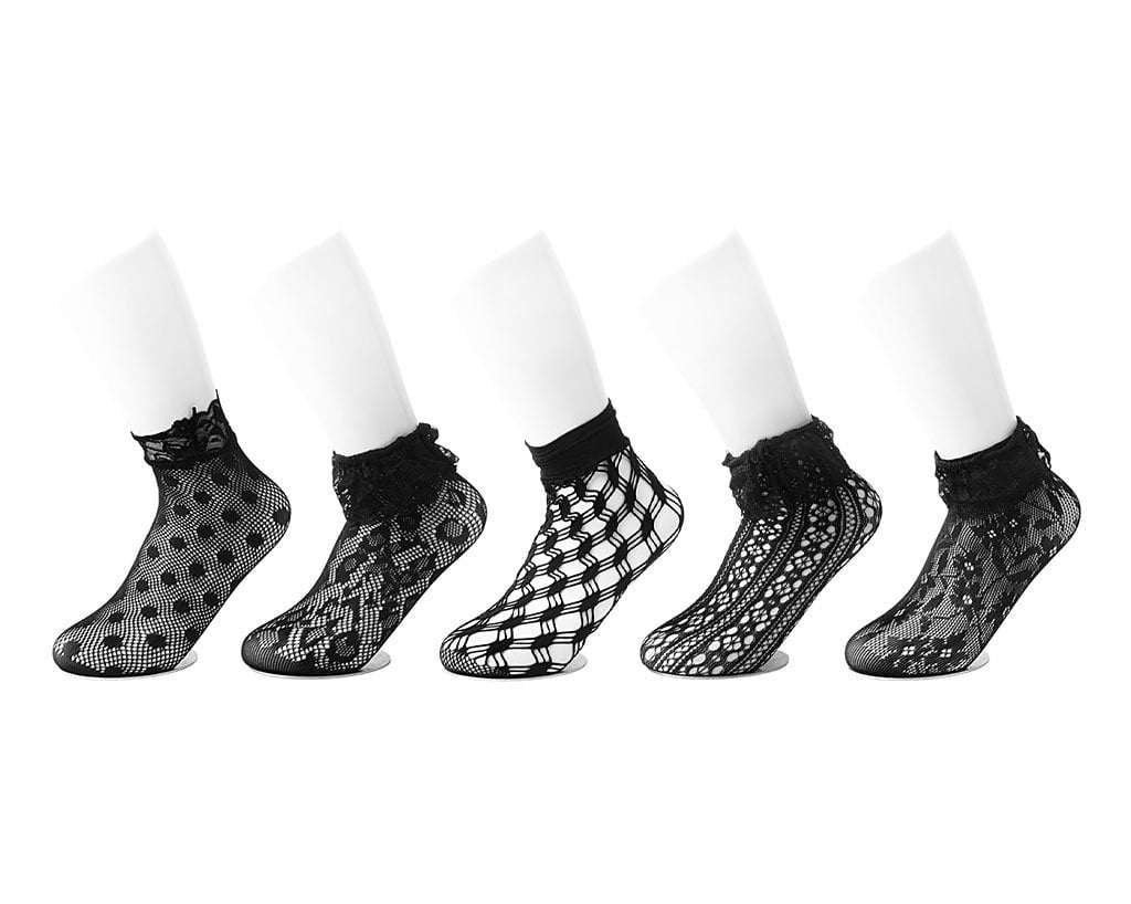 T.U.K. Shoes TSK1123 Black Assorted Fishnet 5-Pk Sock TSK1123-OS