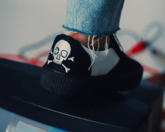 T.U.K. Shoes A3225 Black & White Twill Skull Slip-On Creeper Sneaker