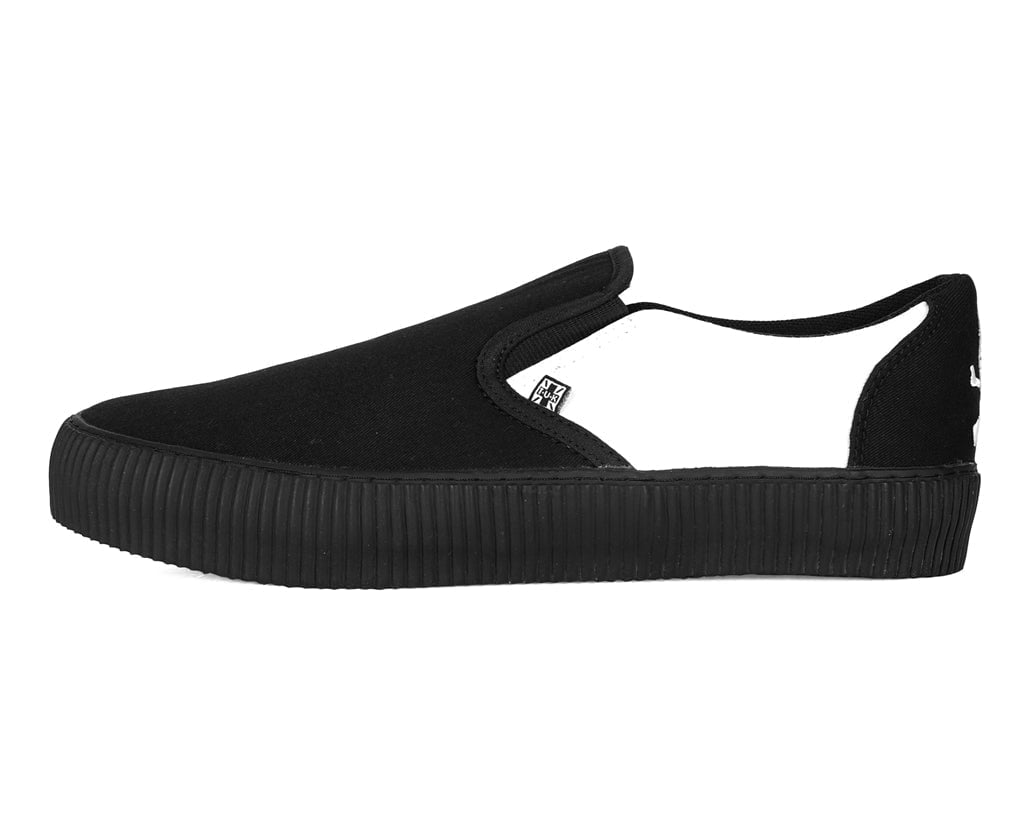 T.U.K. Shoes A3225 Black & White Twill Skull Slip-On Creeper Sneaker