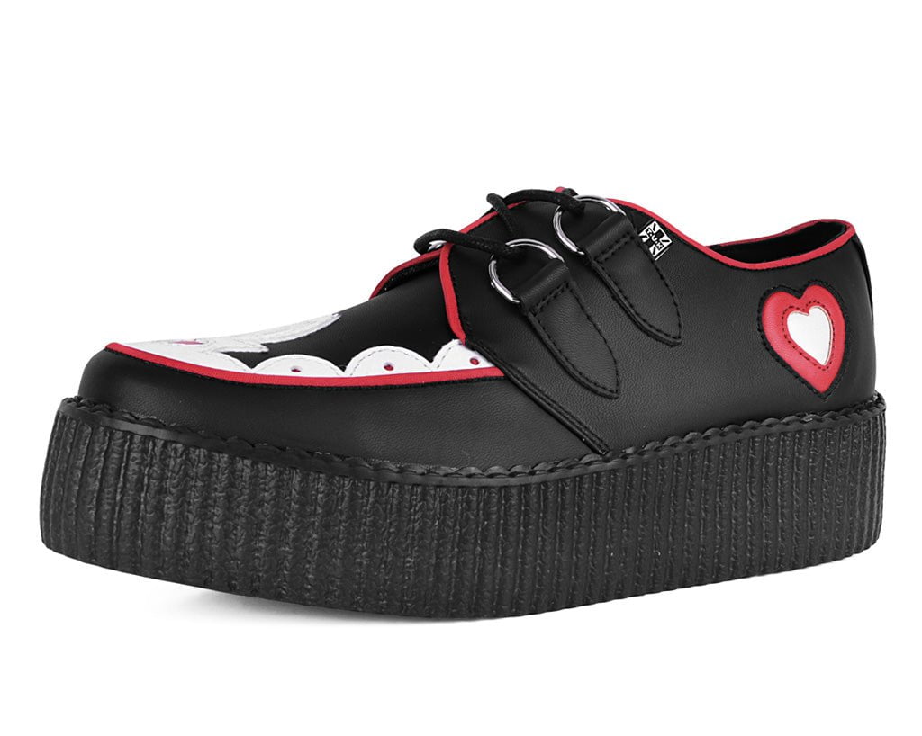 T.U.K. Shoes V3257 Black & Red Scallop Heart Viva Mondo Creeper