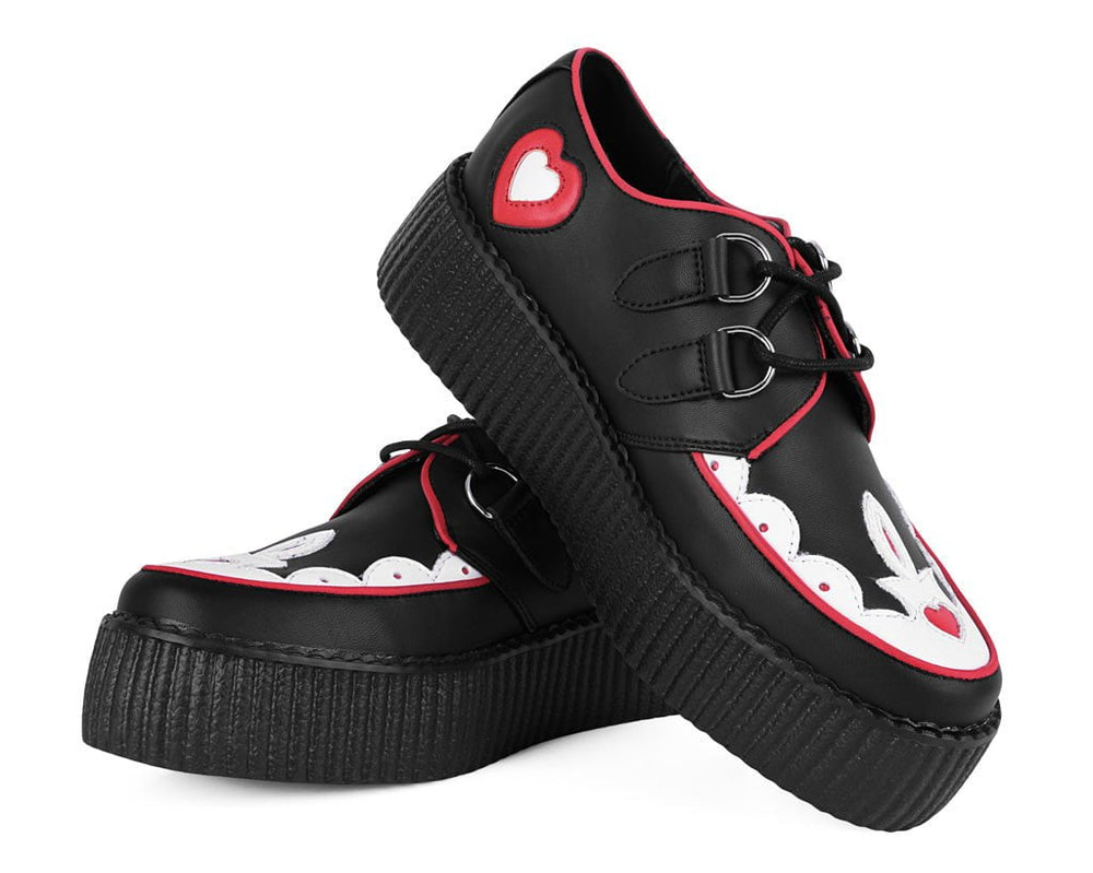T.U.K. Shoes V3257 Black & Red Scallop Heart Viva Mondo Creeper
