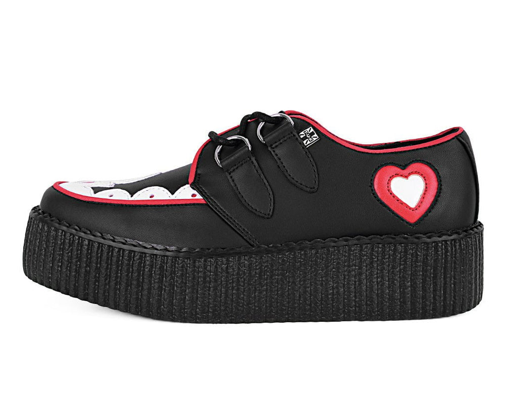 T.U.K. Shoes V3257 Black & Red Scallop Heart Viva Mondo Creeper