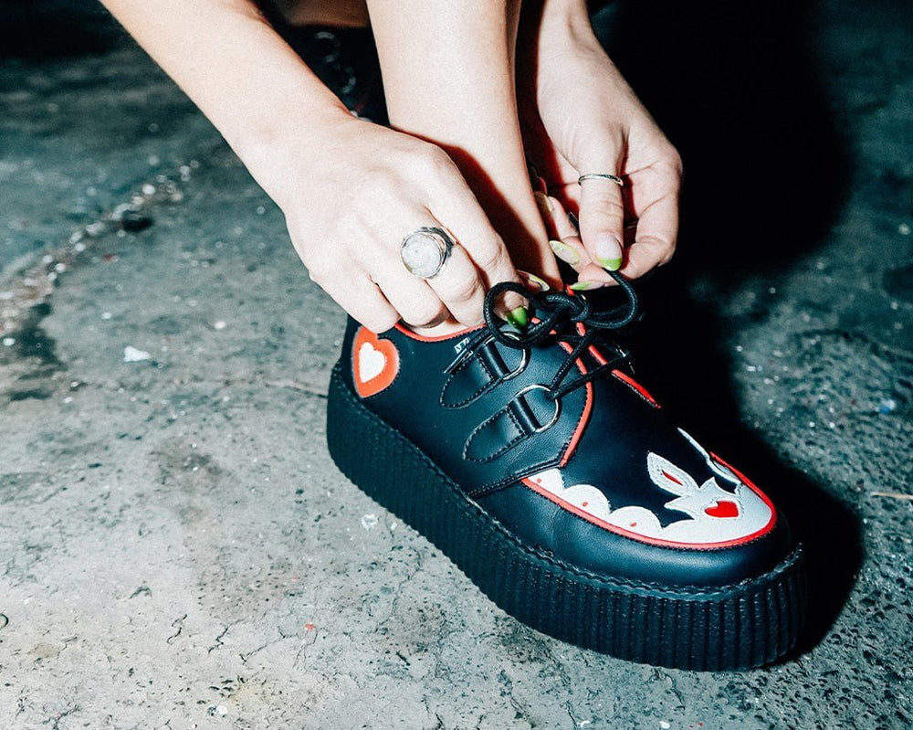 T.U.K. Shoes V3257 Black & Red Scallop Heart Viva Mondo Creeper