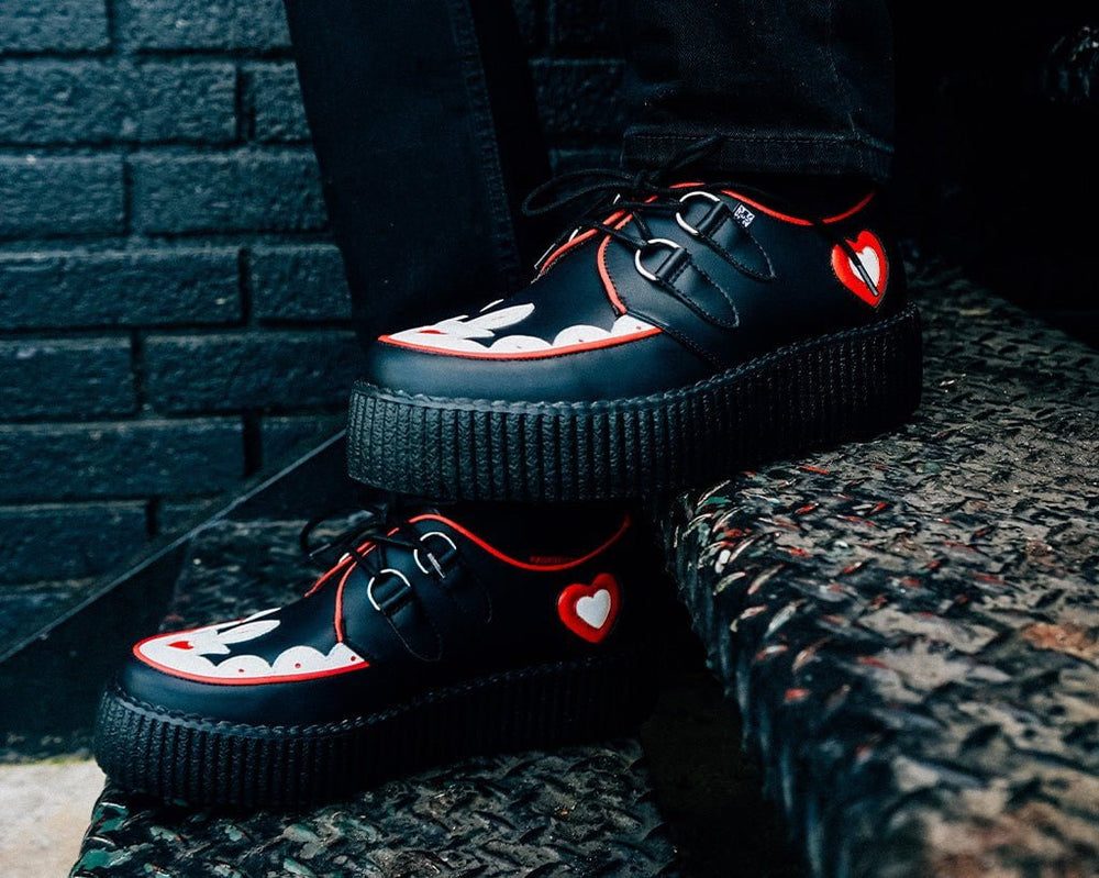 T.U.K. Shoes V3257 Black & Red Scallop Heart Viva Mondo Creeper
