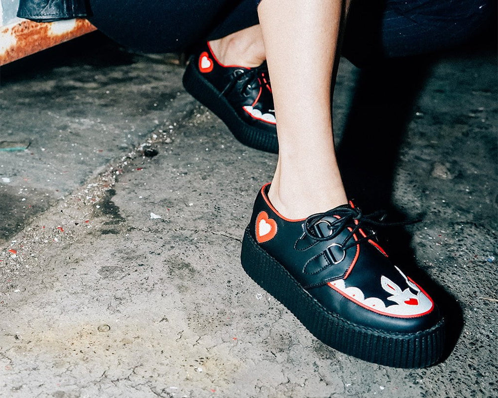 T.U.K. Shoes V3257 Black & Red Scallop Heart Viva Mondo Creeper