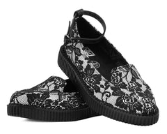 T.U.K. Shoes Black Satin Lace Pointed Ballet Creeper