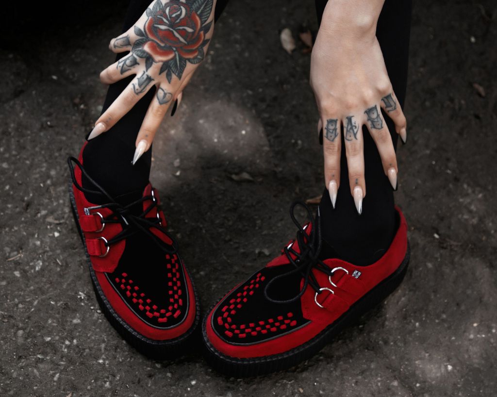 T.U.K. Shoes V3340 Red & Black Suede Viva Mondo Creeper