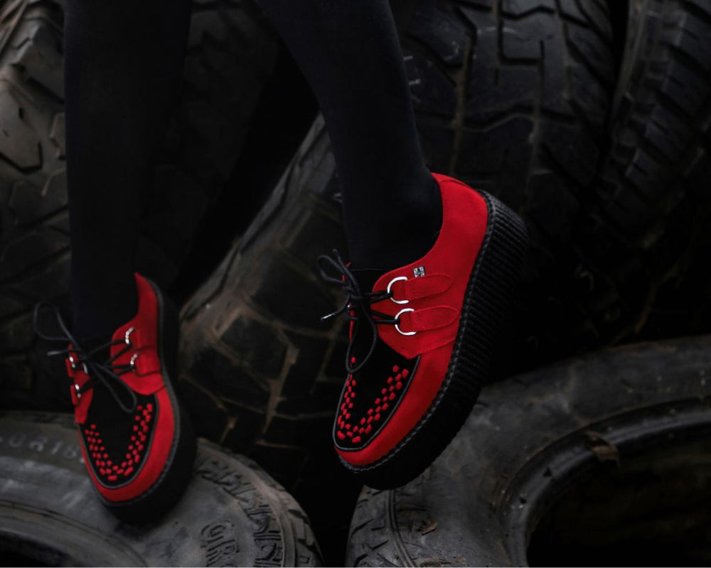 T.U.K. Shoes V3340 Red & Black Suede Viva Mondo Creeper
