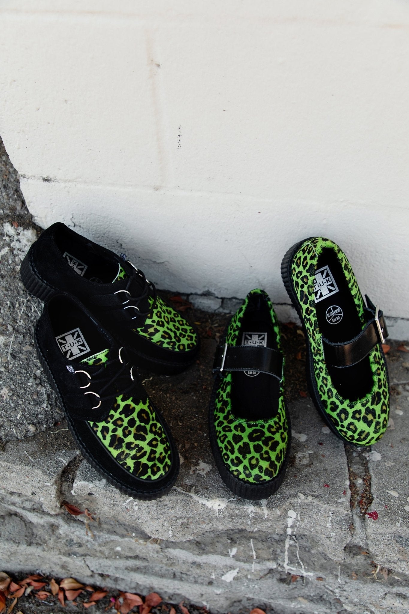T.U.K. Shoes V3412 Black & Green Leopard Suede Mondo Creeper