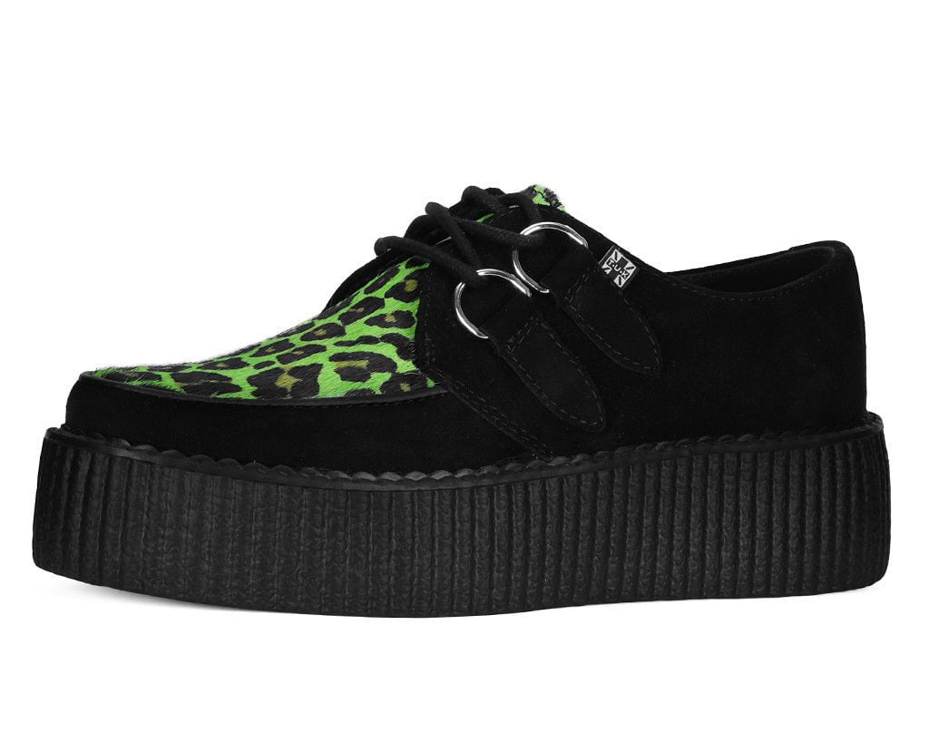 T.U.K. Shoes V3412 Black & Green Leopard Suede Mondo Creeper