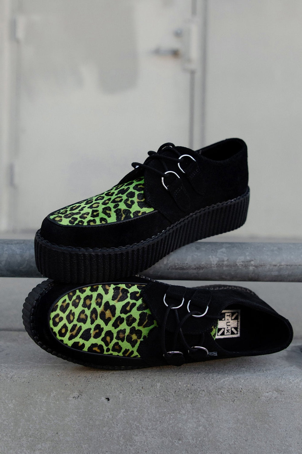 T.U.K. Shoes V3412 Black & Green Leopard Suede Mondo Creeper