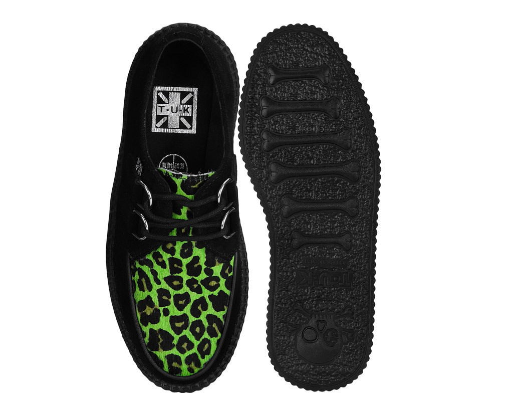 T.U.K. Shoes V3412 Black & Green Leopard Suede Mondo Creeper