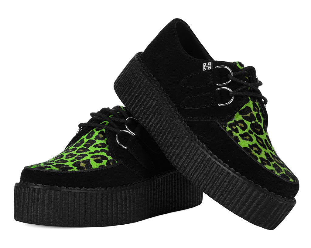 T.U.K. Shoes V3412 Black & Green Leopard Suede Mondo Creeper