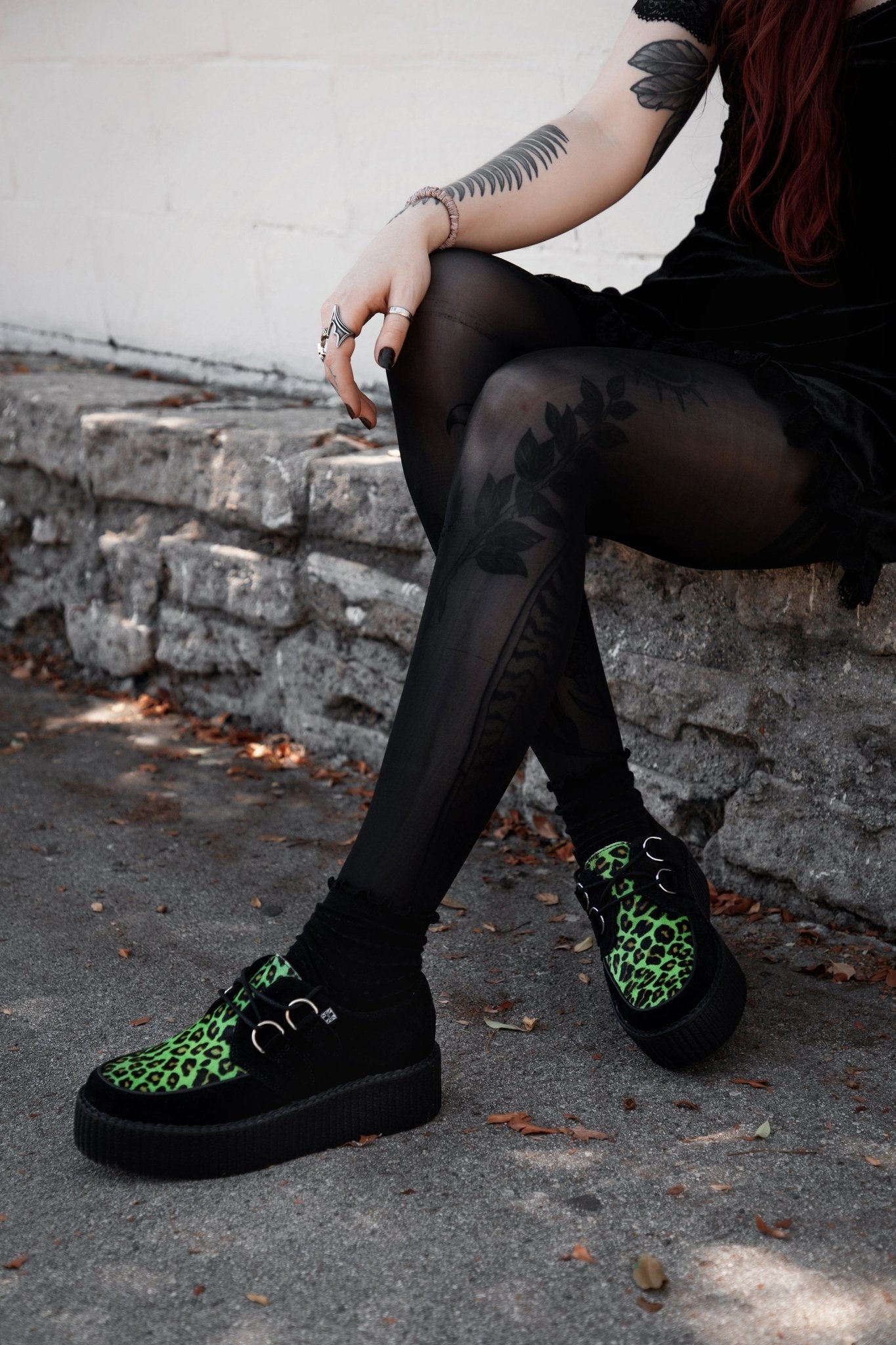 T.U.K. Shoes V3412 Black & Green Leopard Suede Mondo Creeper