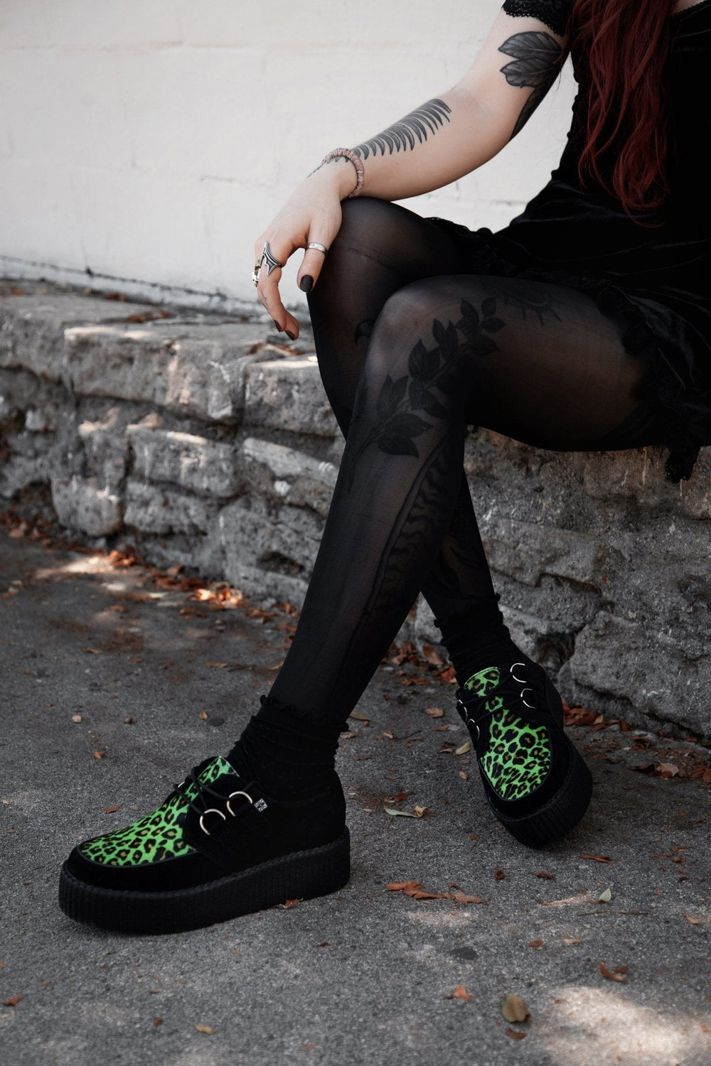 T.U.K. Shoes V3412 Black & Green Leopard Suede Mondo Creeper