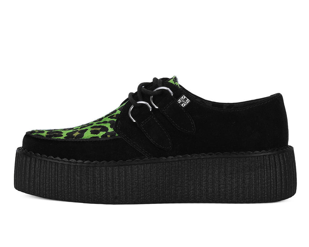 T.U.K. Shoes V3412 Black & Green Leopard Suede Mondo Creeper