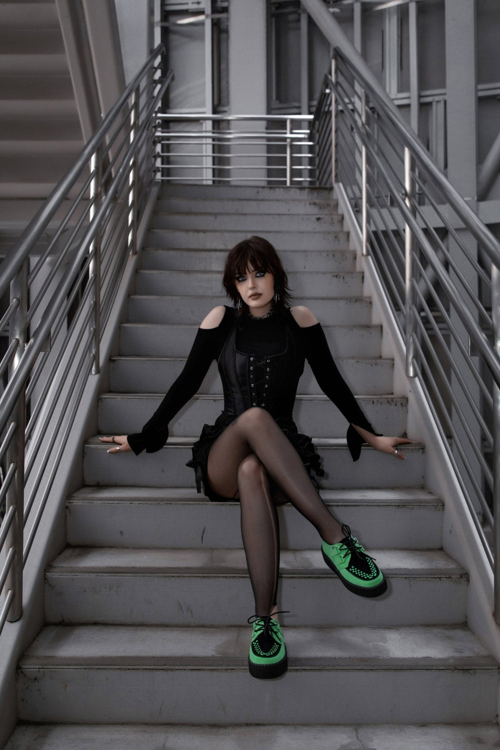 T.U.K. Shoes V3389 Neon Green & Black Suede Viva Mondo Creeper