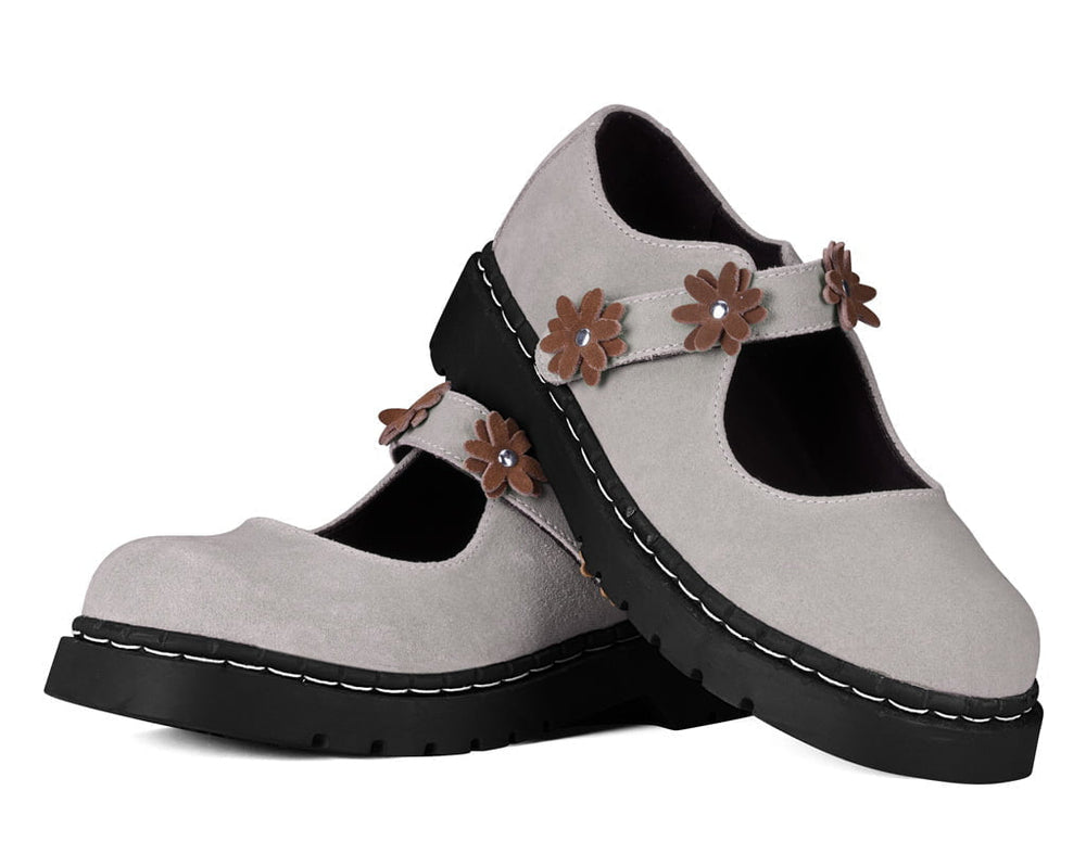 T.U.K. Shoes Taupe Suede Flower Mary Jane