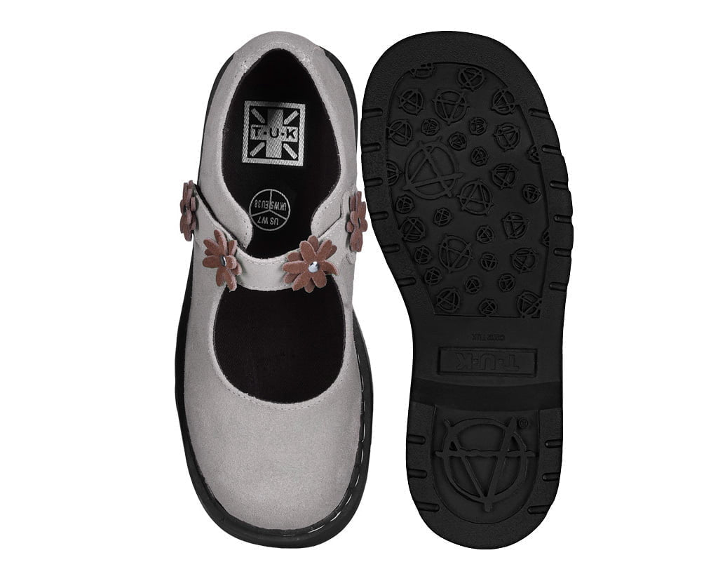 T.U.K. Shoes Taupe Suede Flower Mary Jane