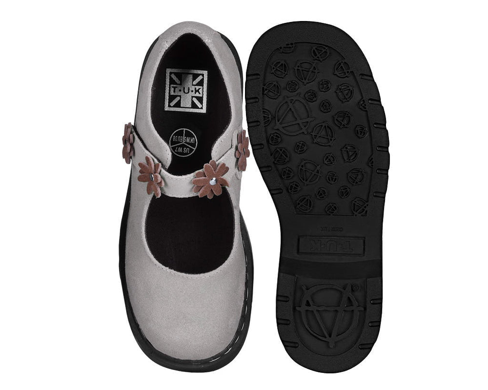 T.U.K. Shoes Taupe Suede Flower Mary Jane