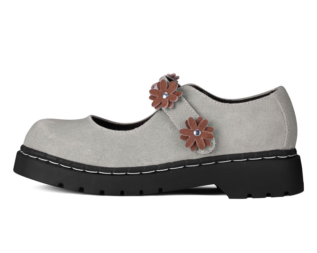 T.U.K. Shoes Taupe Suede Flower Mary Jane