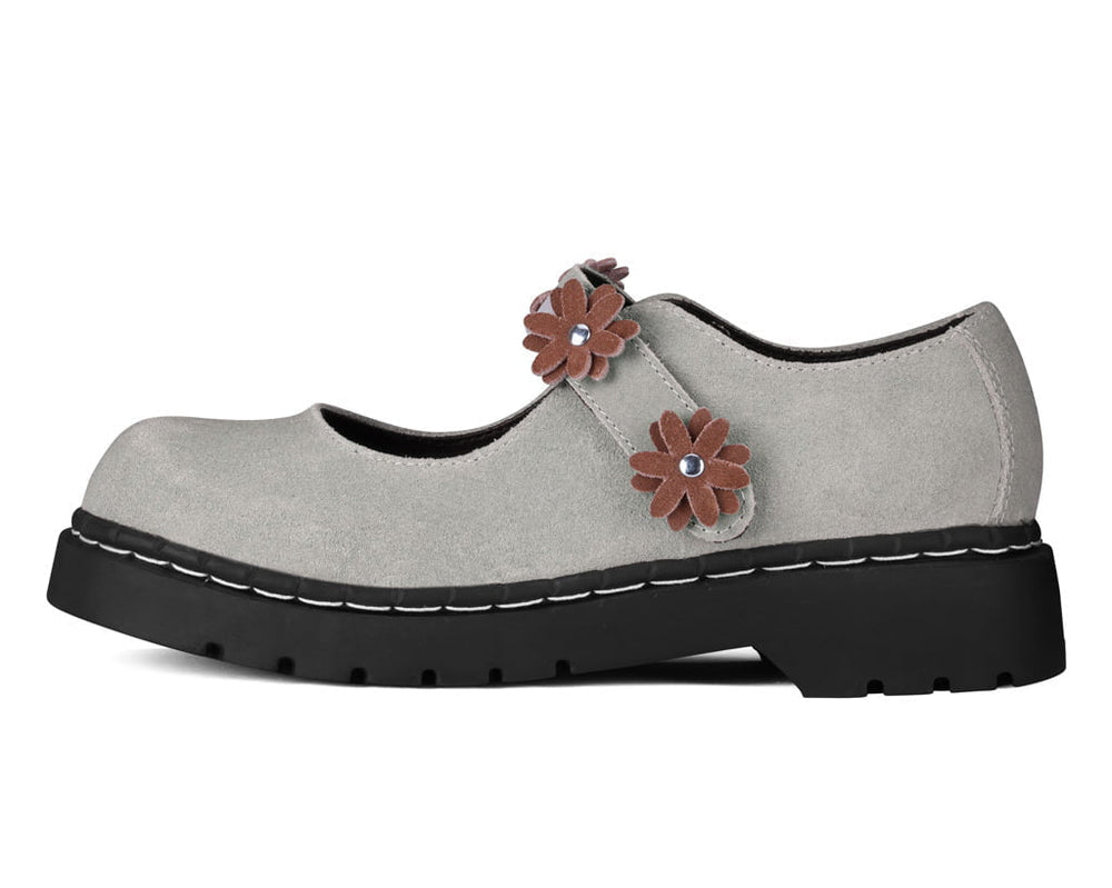 T.U.K. Shoes Taupe Suede Flower Mary Jane