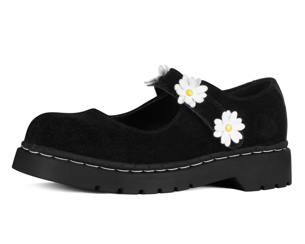 T.U.K. Shoes Black Suede Flower Mary Jane