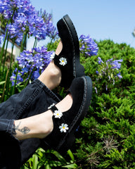 T.U.K. Shoes Black Suede Flower Mary Jane