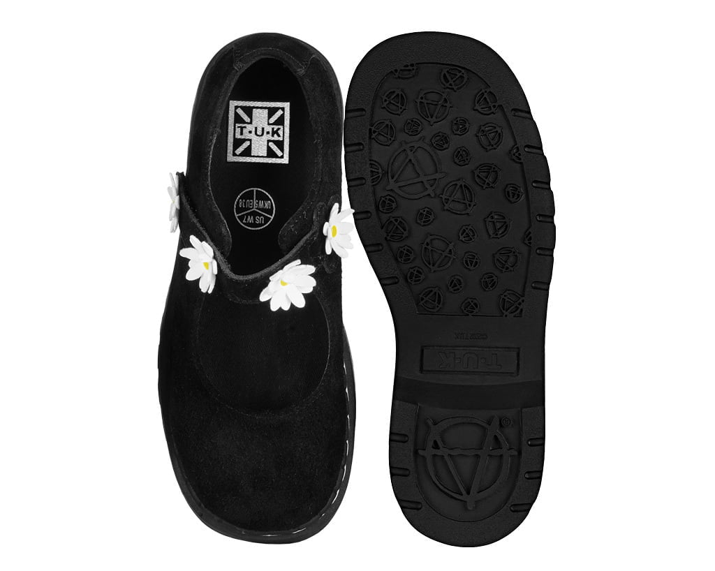 T.U.K. Shoes Black Suede Flower Mary Jane