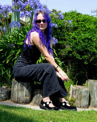T.U.K. Shoes Black Suede Flower Mary Jane