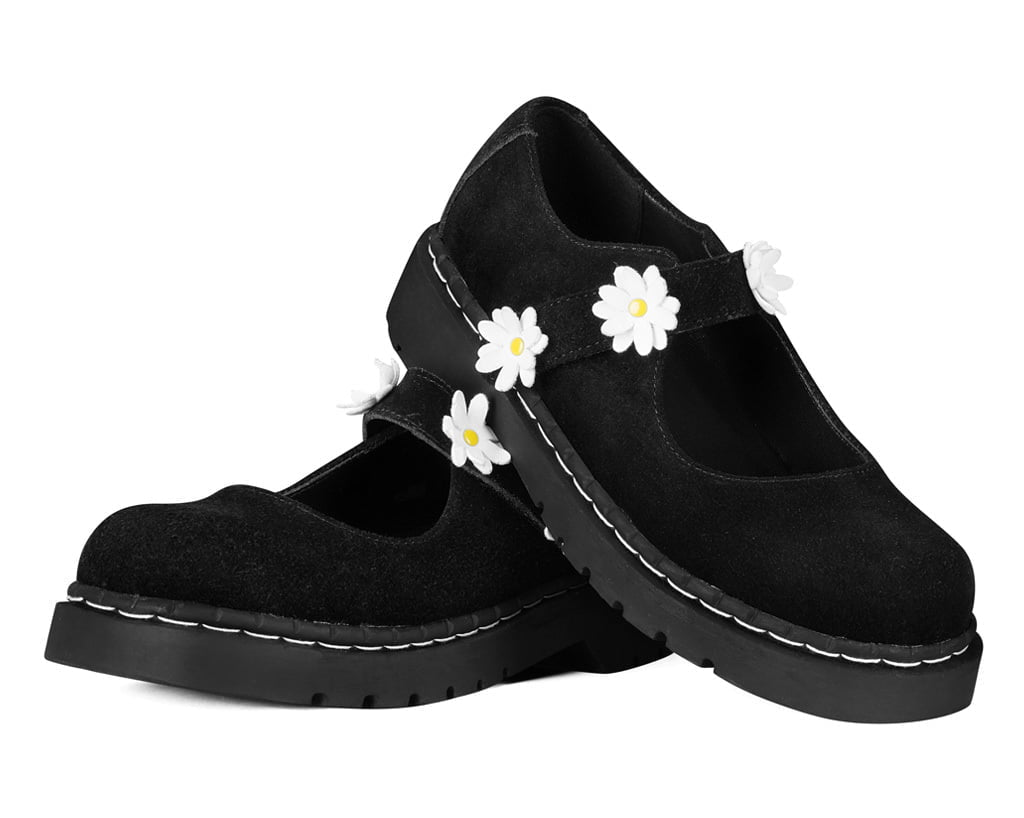 T.U.K. Shoes Black Suede Flower Mary Jane