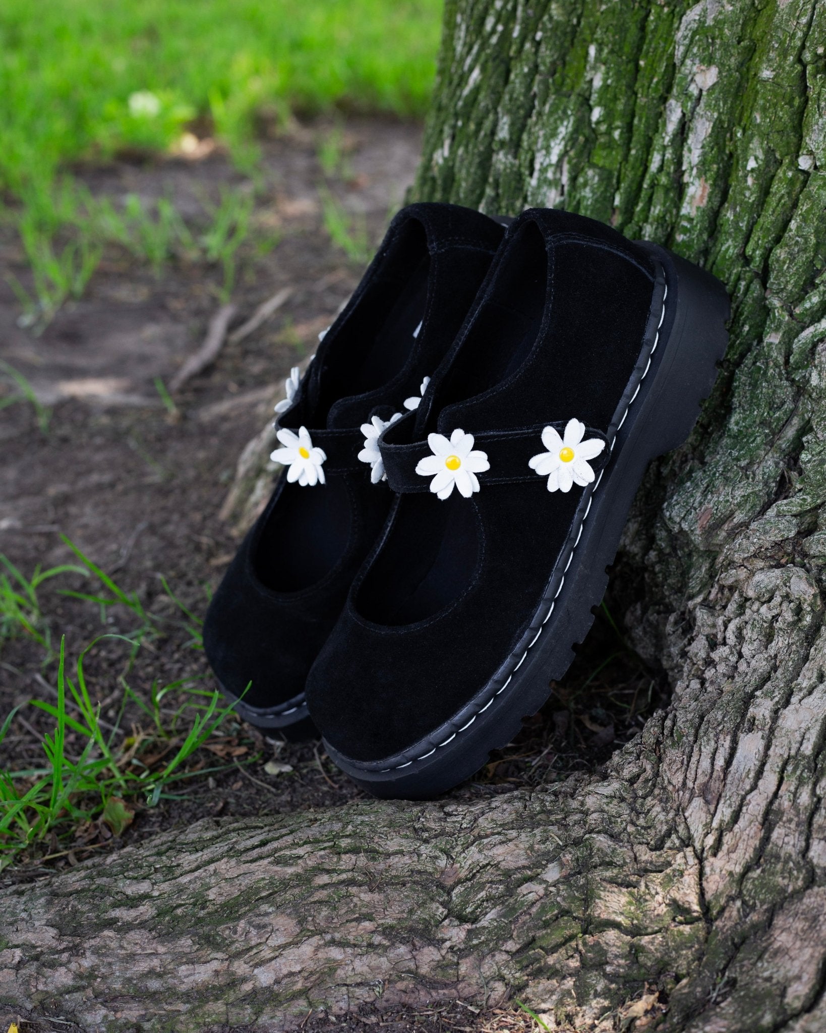 T.U.K. Shoes Black Suede Flower Mary Jane