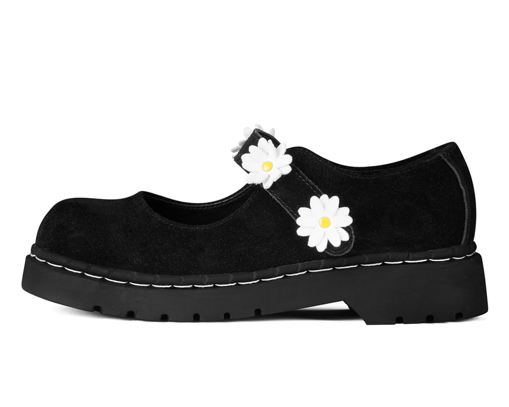 T.U.K. Shoes Black Suede Flower Mary Jane