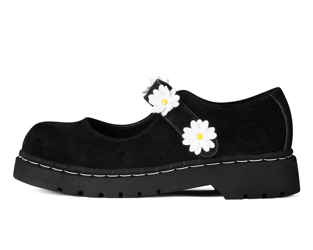 T.U.K. Shoes Black Suede Flower Mary Jane