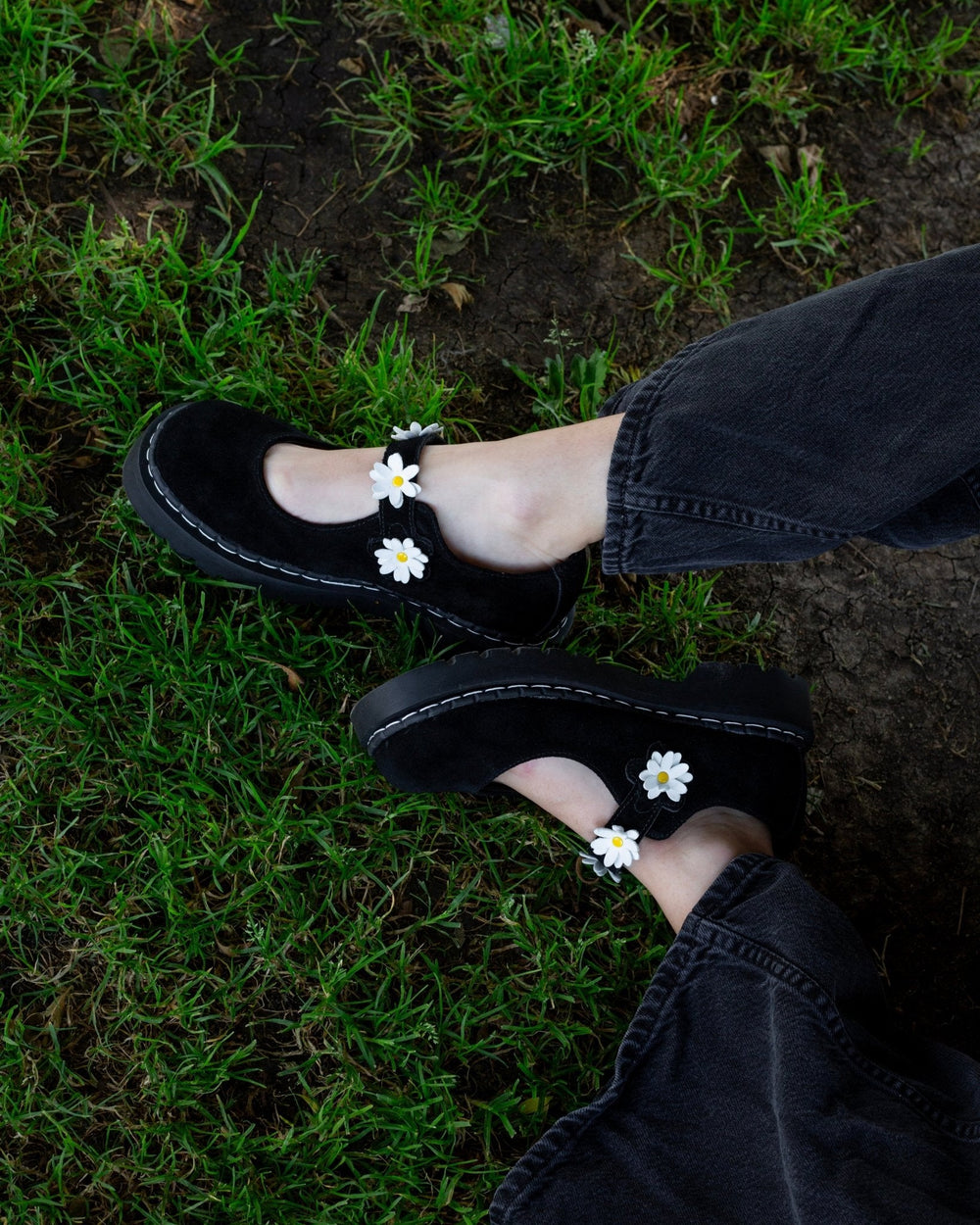 T.U.K. Shoes Black Suede Flower Mary Jane