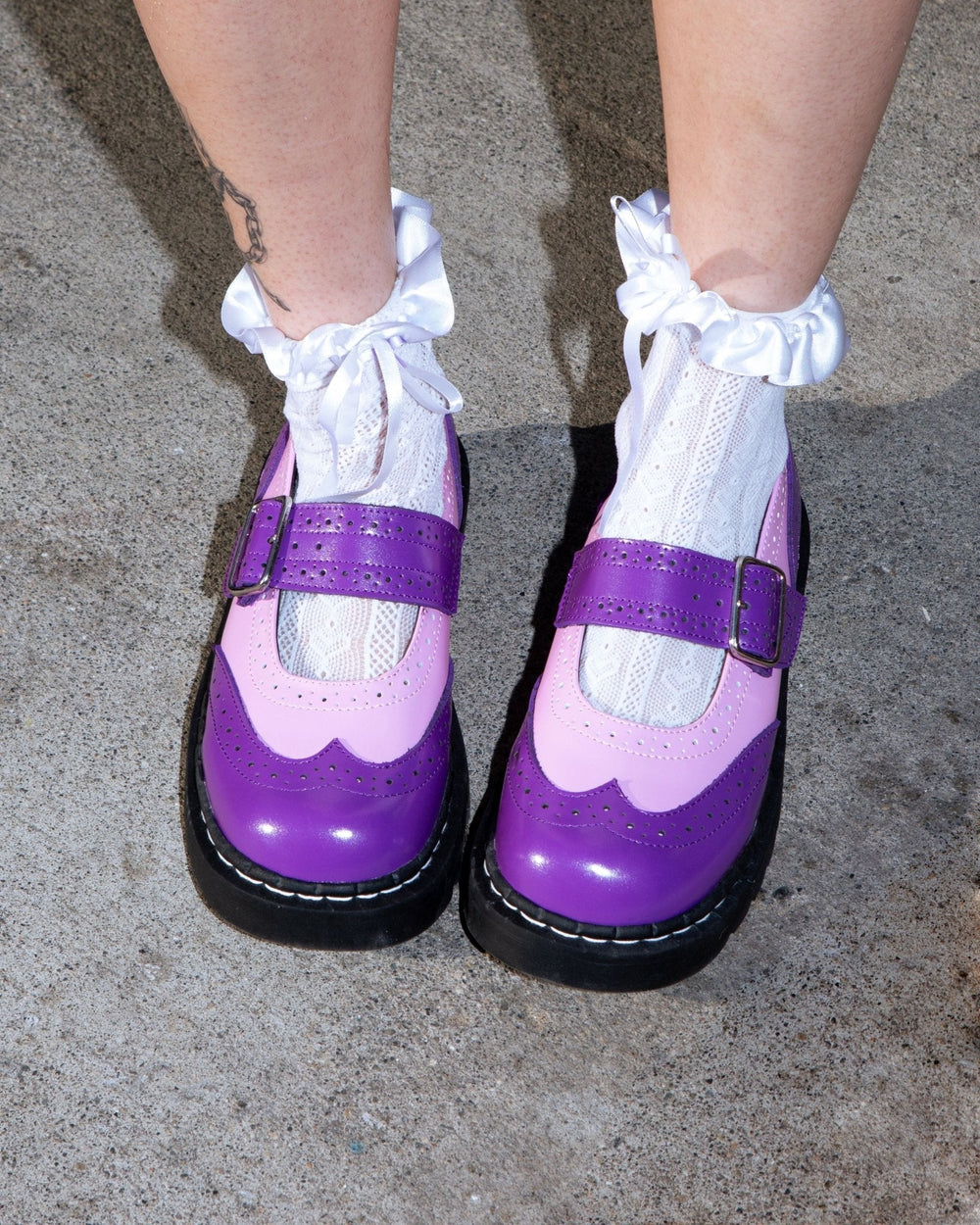 T.U.K. Shoes T2352 Pink & Purple Brogue Mary Jane