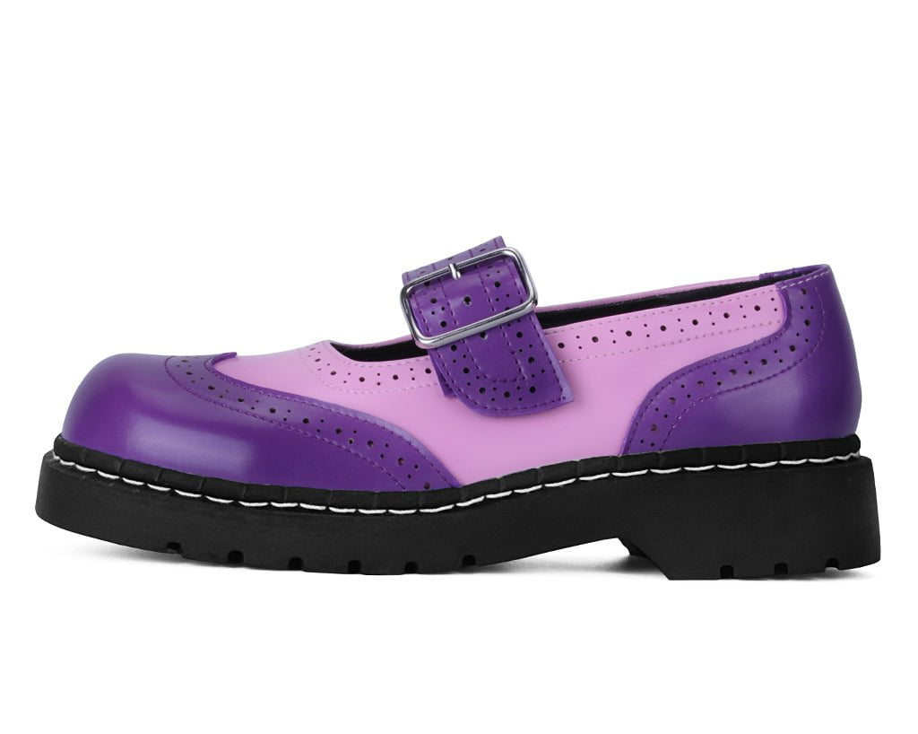 T.U.K. Shoes T2352 Pink & Purple Brogue Mary Jane