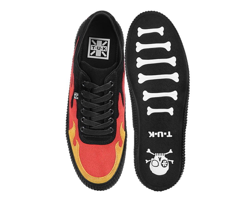 T.U.K. Shoes A3349 Black & Red Suede Flame Creeper Sneaker