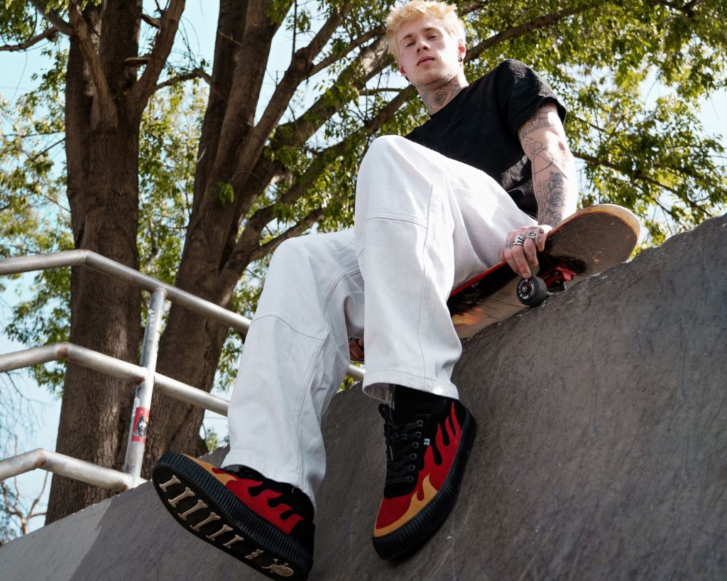 T.U.K. Shoes A3349 Black & Red Suede Flame Creeper Sneaker