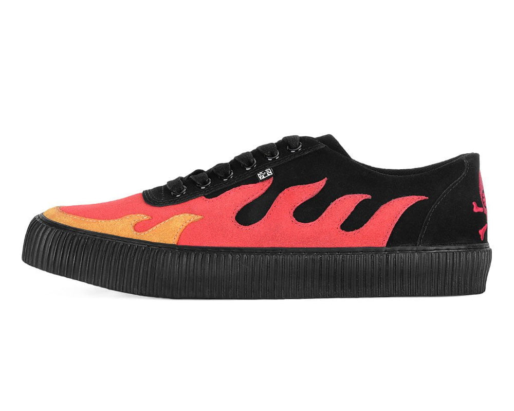 T.U.K. Shoes A3349 Black & Red Suede Flame Creeper Sneaker