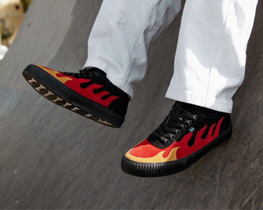 T.U.K. Shoes A3349 Black & Red Suede Flame Creeper Sneaker