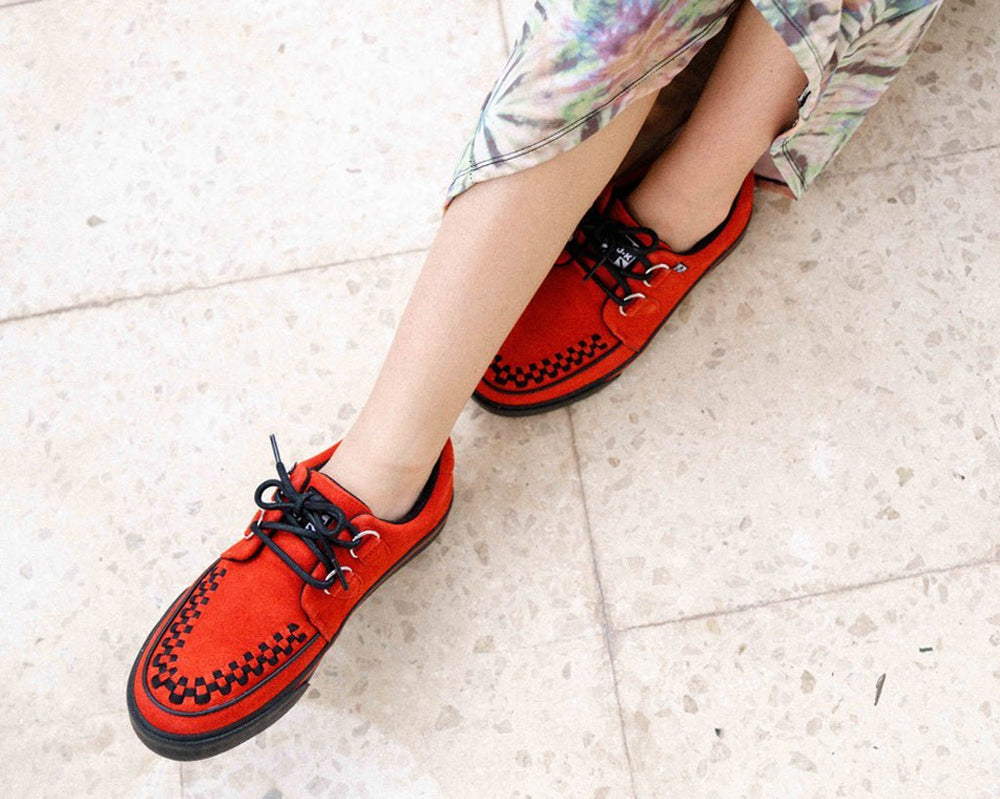 T.U.K. Shoes A3045 Lucious Red Suede D-Ring Interlace Sneaker
