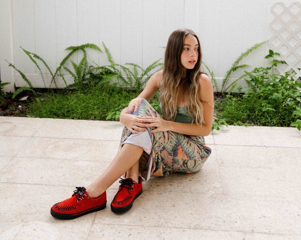 T.U.K. Shoes A3045 Lucious Red Suede D-Ring Interlace Sneaker